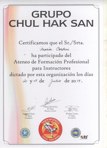 Asistencia al Ateneo de Capacitación Profesional de Instructores Chul Hak San 2019 Maria Cordini
